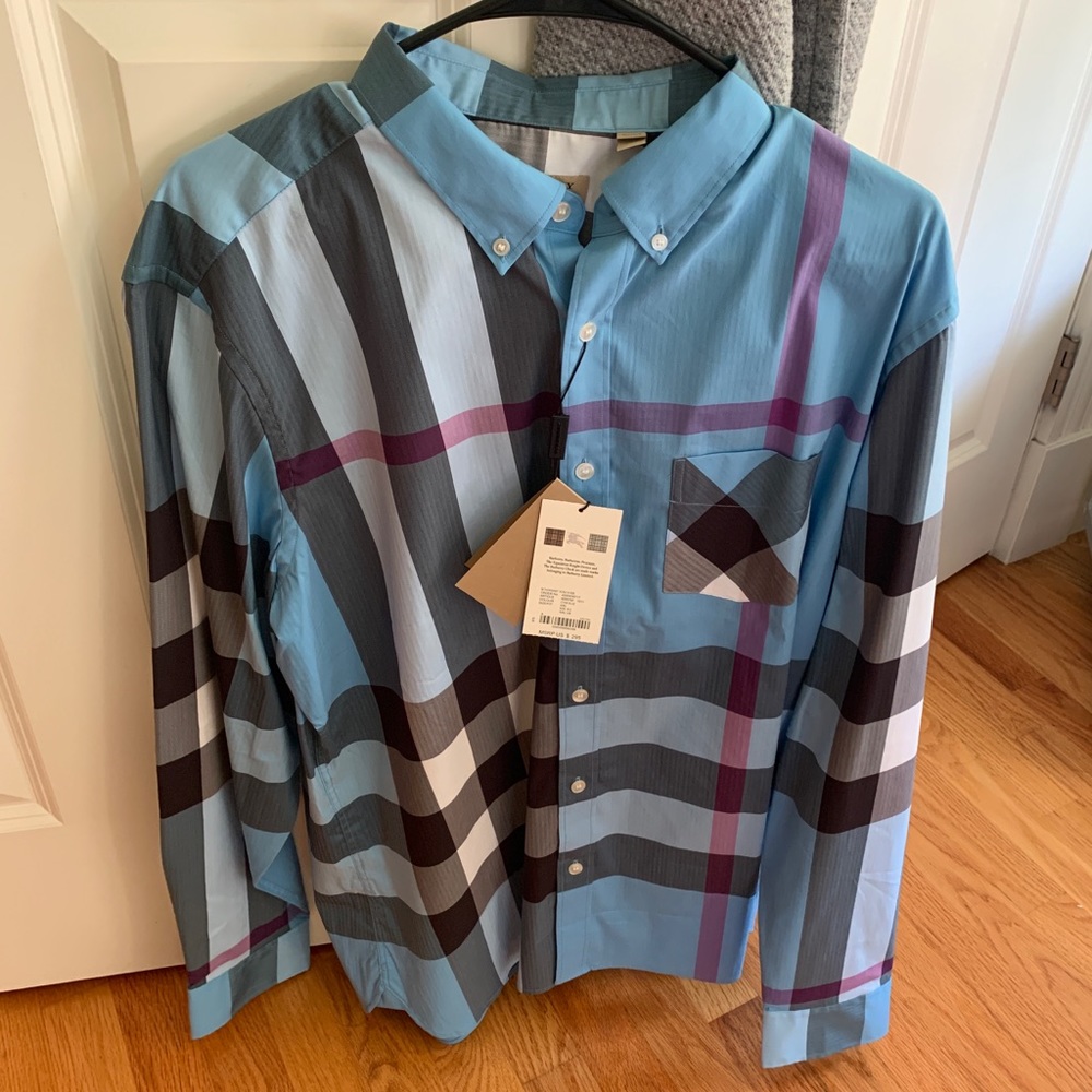 Men’s Burberry Plaid Button Down 2XL New w Tags